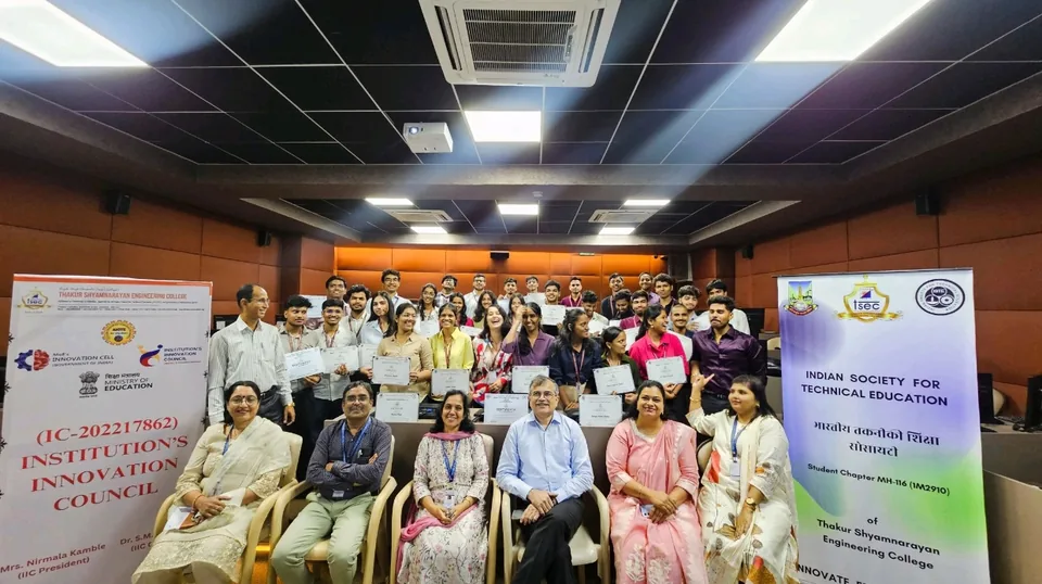 Shubham Sahu with students and faculty holding certificates from the first robotics workshop at TSEC