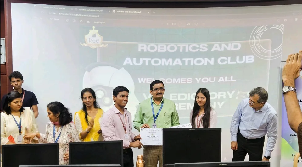 Shubham Sahu at the first-prize certificate presentation of the Robotics and Automation Club workshop