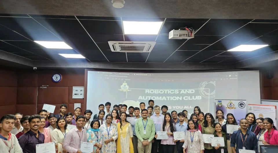 Shubham Sahu in a group photograph with certificates after the first robotics workshop competition