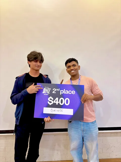 Participants holding a Monad Blitz Mumbai second-place award board.