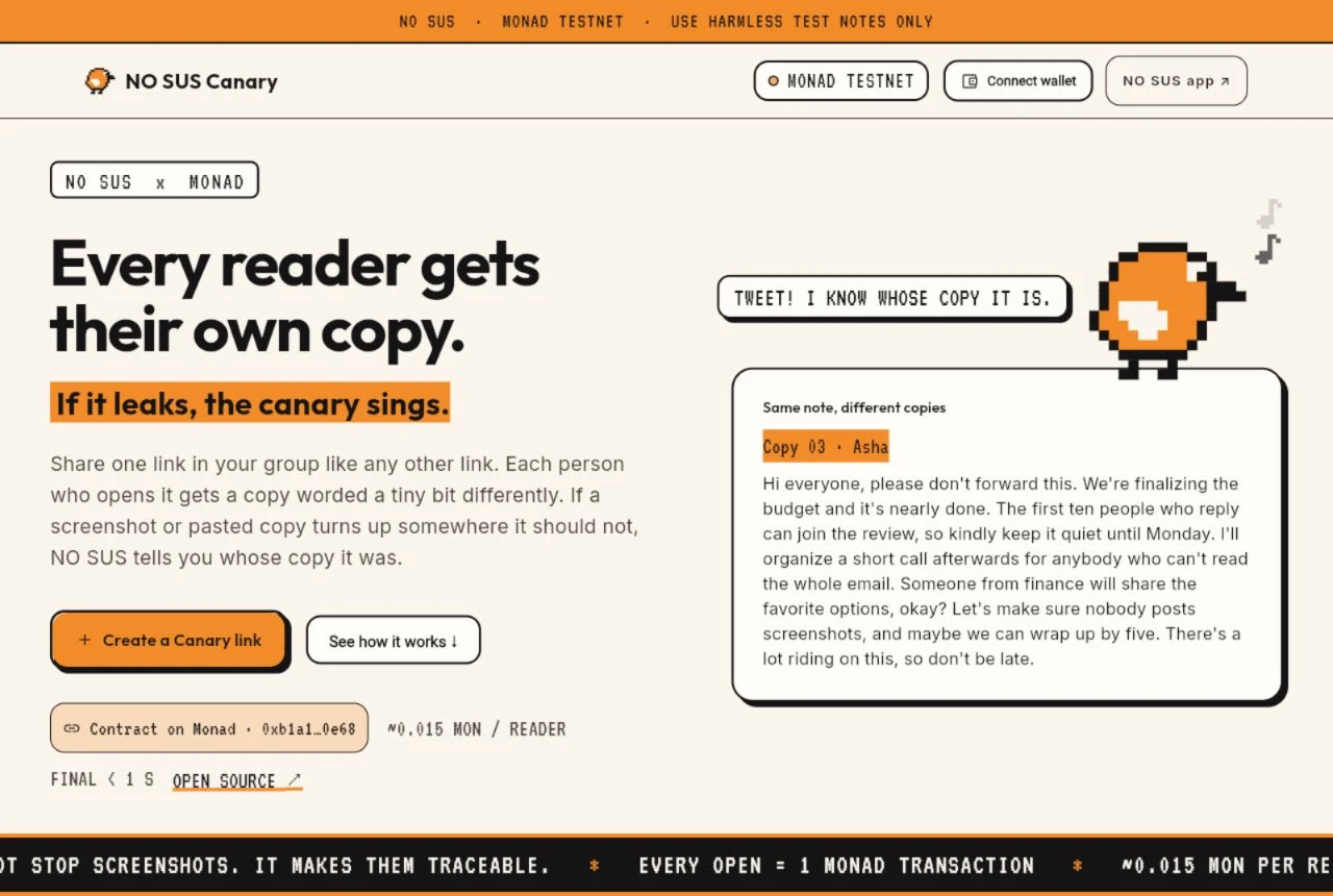 Actual NO SUS Canary app after Play Canary, showing its reader-specific copy workflow