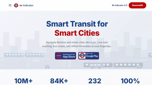 M-Indicator website homepage and transit features